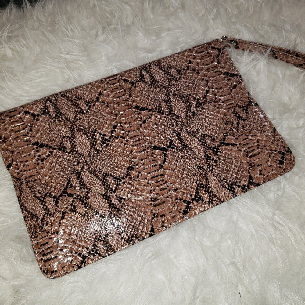 snake skin print wrist bag clutch